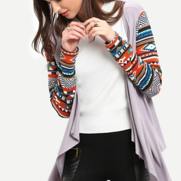 Drape Front Knit sleeve cardigan top - Picture 1 of 7